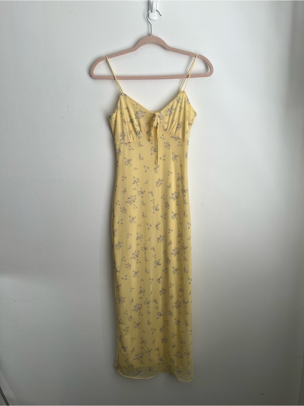 Yellow Floral Slip Dress with Tie Front